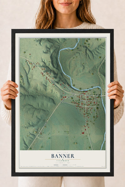 Map of Banner, Illinois, 18 x 24 inch print in a black wood frame