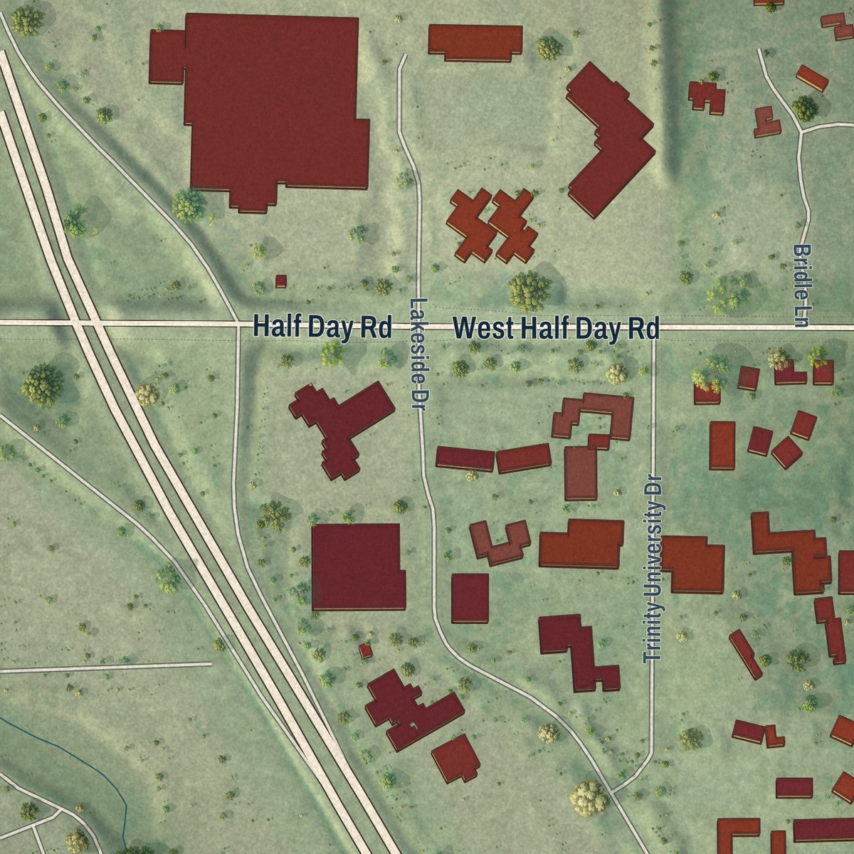 Close-up of the map of Bannockburn, Illinois print showing street and building detail