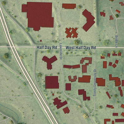 Close-up of the map of Bannockburn, Illinois print showing street and building detail
