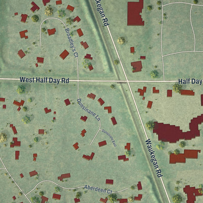 Second close-up of the map of Bannockburn, Illinois print showing more streets and buildings