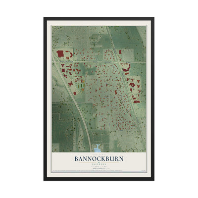 Map of Bannockburn, Illinois, 12 x 18 inch print in a black wood frame