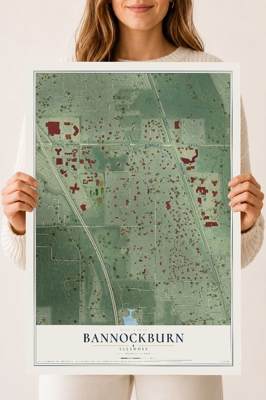 Map of Bannockburn, Illinois, 18 x 24 inch unframed archival matte print
