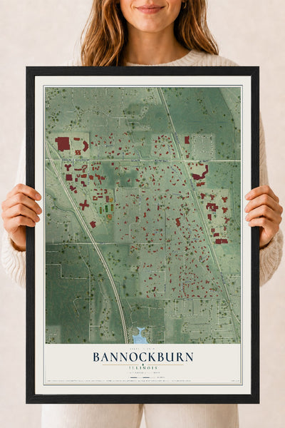 Map of Bannockburn, Illinois, 18 x 24 inch print in a black wood frame