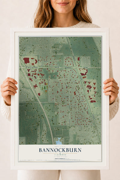 Map of Bannockburn, Illinois, 18 x 24 inch print in a white wood frame
