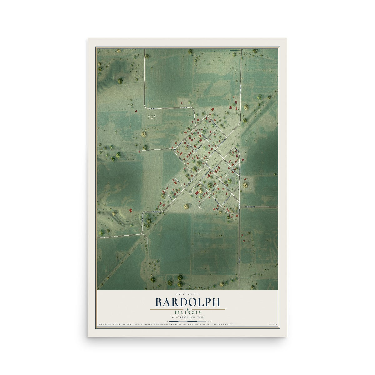 Map of Bardolph, Illinois, 12 x 18 inch unframed archival matte print