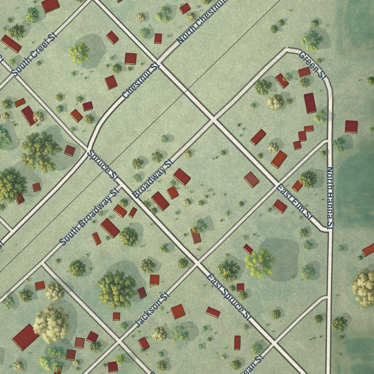 Close-up of the map of Bardolph, Illinois print showing street and building detail