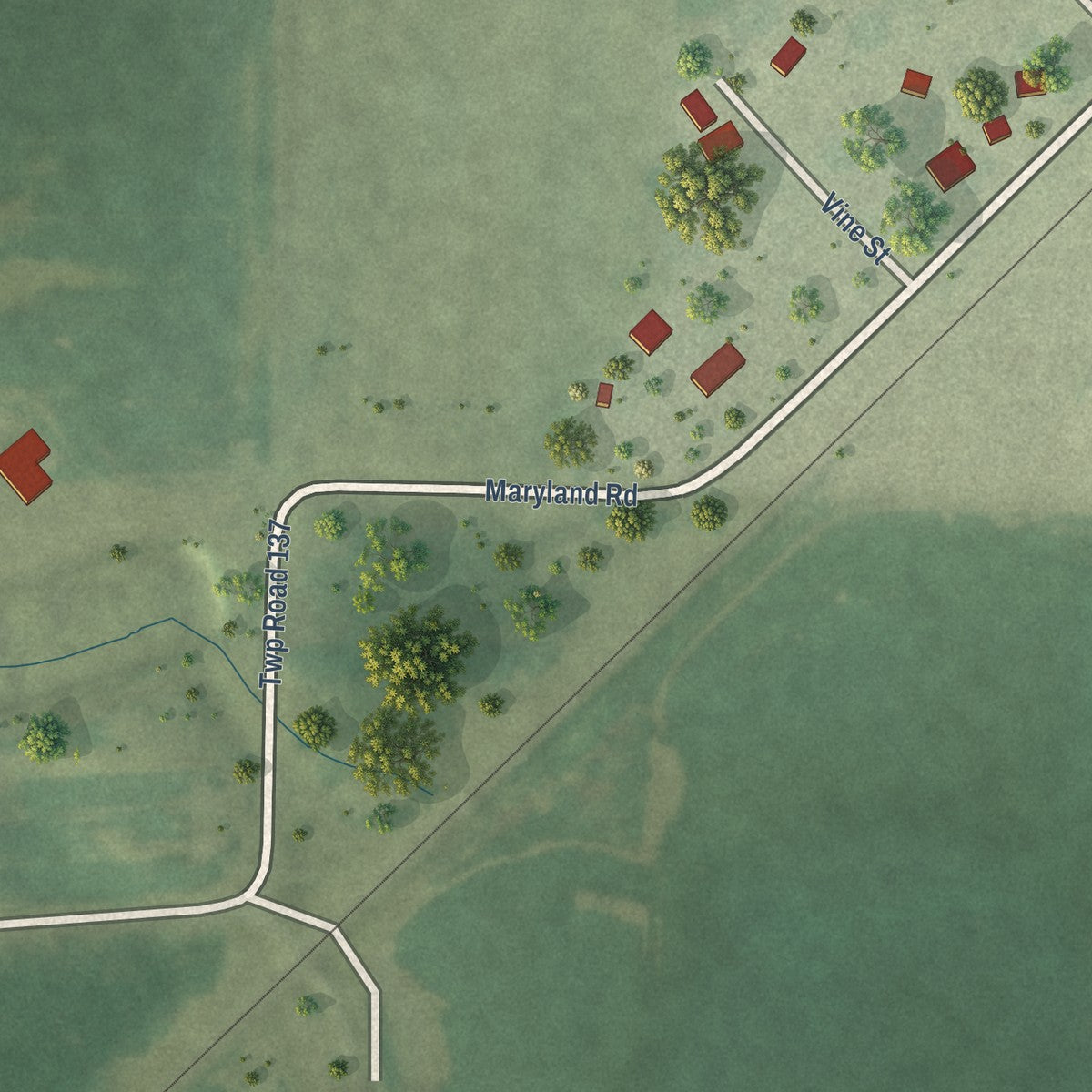 Second close-up of the map of Bardolph, Illinois print showing more streets and buildings