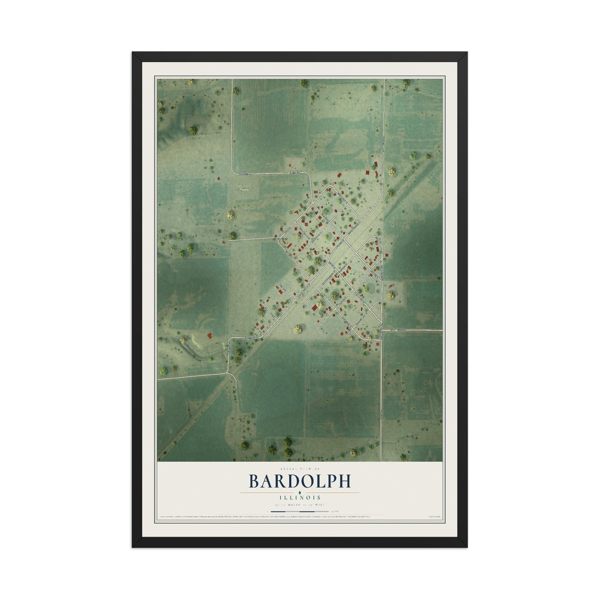 Map of Bardolph, Illinois, 12 x 18 inch print in a black wood frame