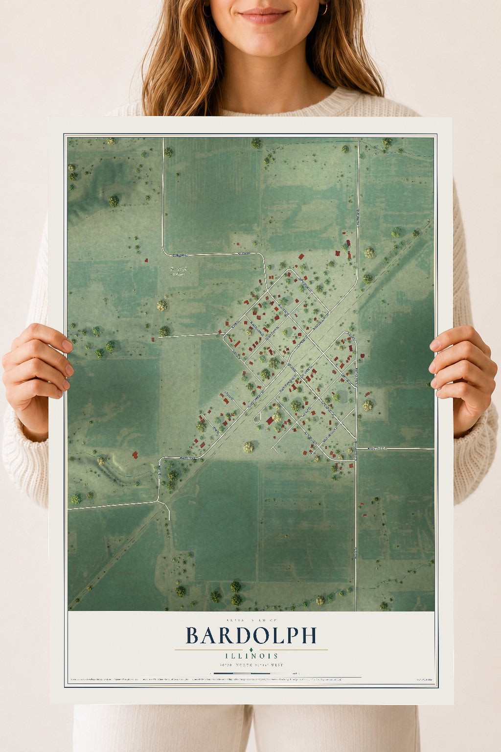 Map of Bardolph, Illinois, 18 x 24 inch unframed archival matte print
