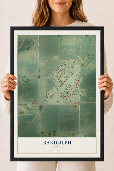 Map of Bardolph, Illinois, 18 x 24 inch print in a black wood frame