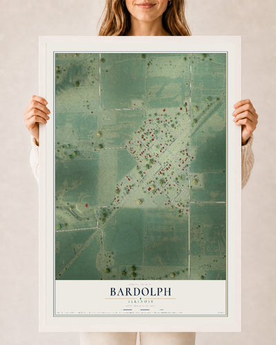Map of Bardolph, Illinois, 24 x 36 inch print in a white wood frame