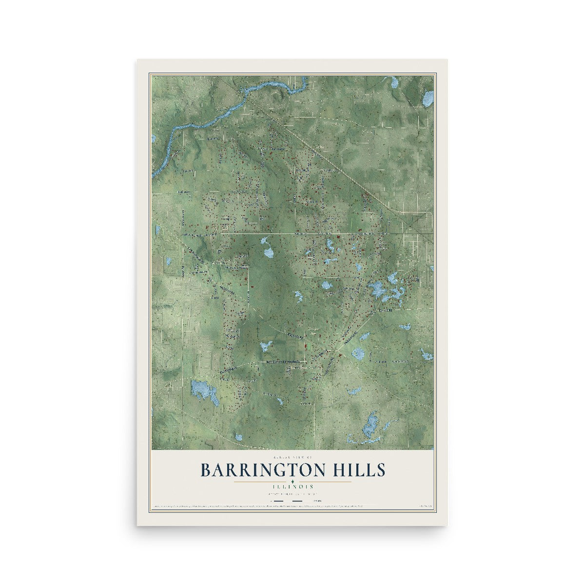 Map of Barrington Hills, Illinois, 12 x 18 inch unframed archival matte print