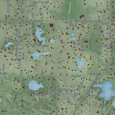 Close-up of the map of Barrington Hills, Illinois print showing street and building detail
