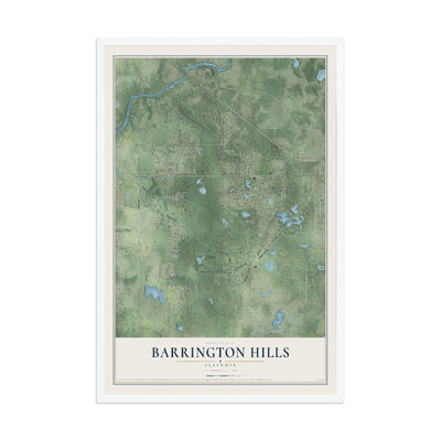 Map of Barrington Hills, Illinois, 12 x 18 inch print in a white wood frame
