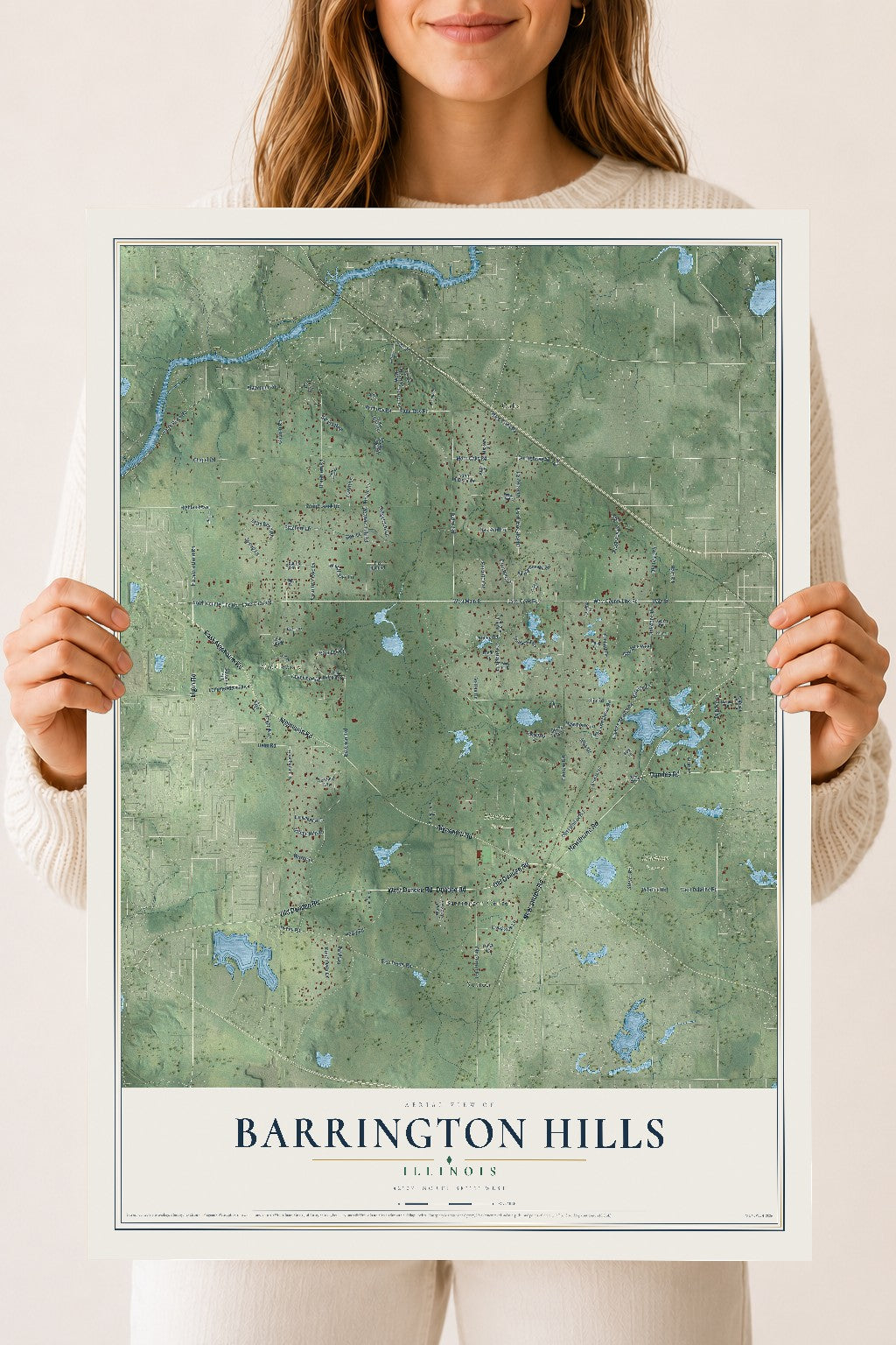 Map of Barrington Hills, Illinois, 18 x 24 inch unframed archival matte print
