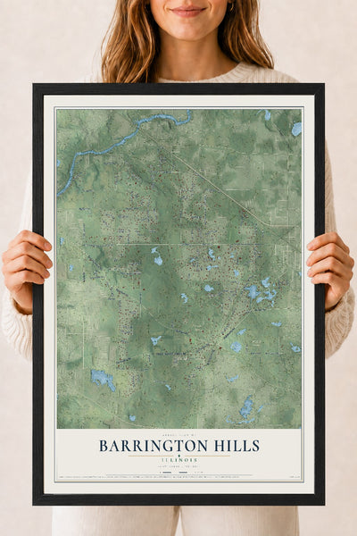 Map of Barrington Hills, Illinois, 18 x 24 inch print in a black wood frame