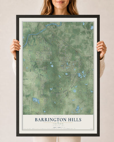 Map of Barrington Hills, Illinois, 24 x 36 inch print in a black wood frame