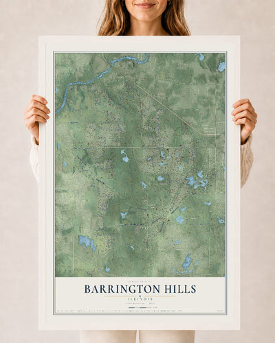 Map of Barrington Hills, Illinois, 24 x 36 inch print in a white wood frame