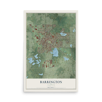 Map of Barrington, Illinois, 12 x 18 inch unframed archival matte print