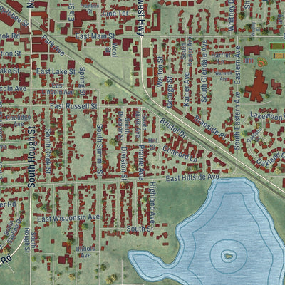 Close-up of the map of Barrington, Illinois print showing street and building detail