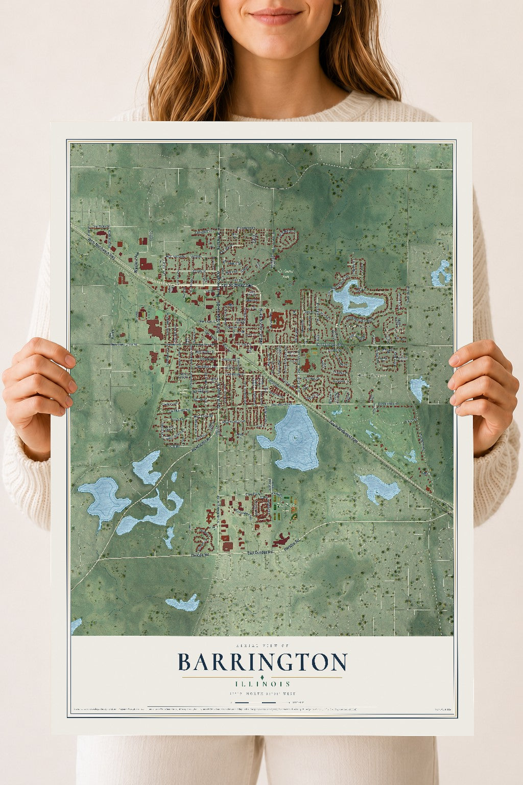 Map of Barrington, Illinois, 18 x 24 inch unframed archival matte print