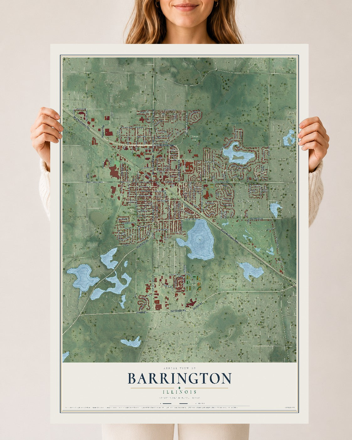 Map of Barrington, Illinois, 24 x 36 inch unframed archival matte print