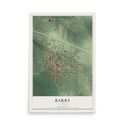 Map of Barry, Illinois, 12 x 18 inch unframed archival matte print