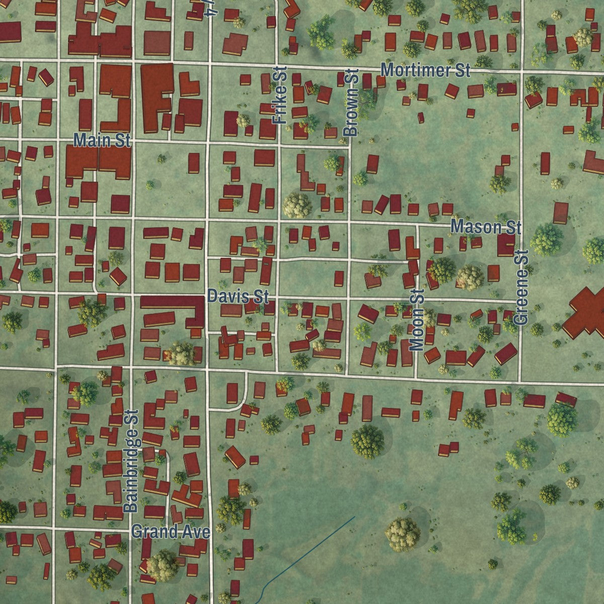 Close-up of the map of Barry, Illinois print showing street and building detail