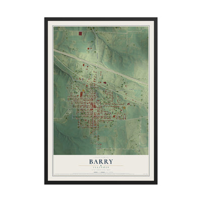 Map of Barry, Illinois, 12 x 18 inch print in a black wood frame