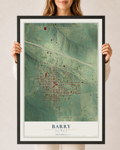 Map of Barry, Illinois, 24 x 36 inch print in a black wood frame