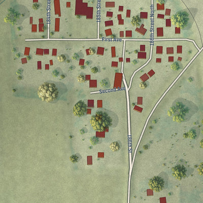 Close-up of the map of Barstow, Illinois print showing street and building detail