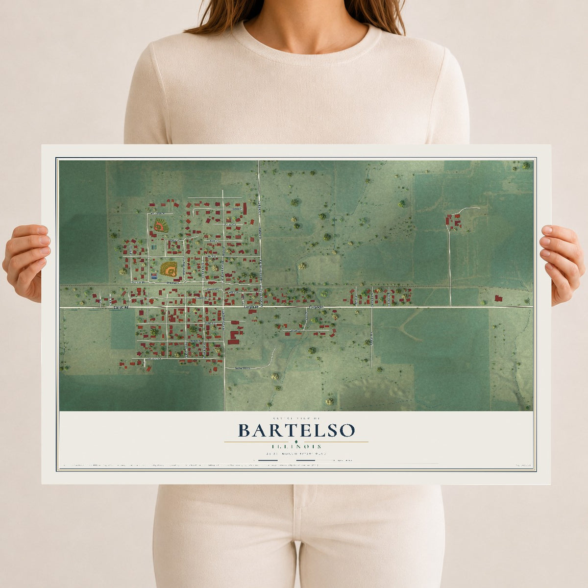 Map of Bartelso, Illinois, 12 x 18 inch unframed archival matte print