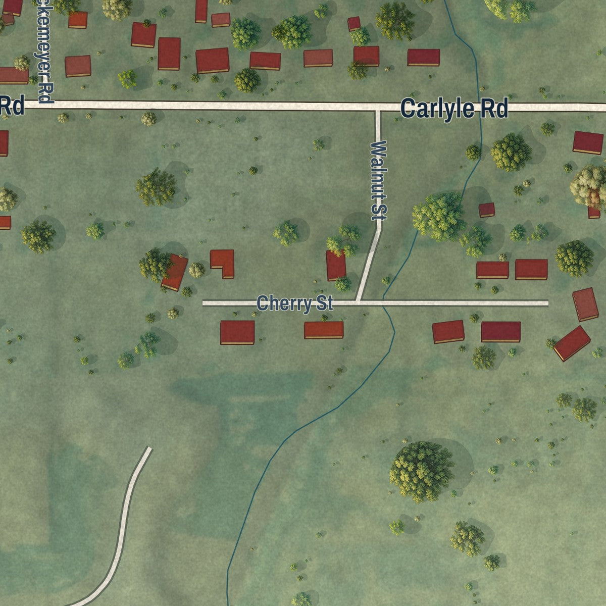 Second close-up of the map of Bartelso, Illinois print showing more streets and buildings