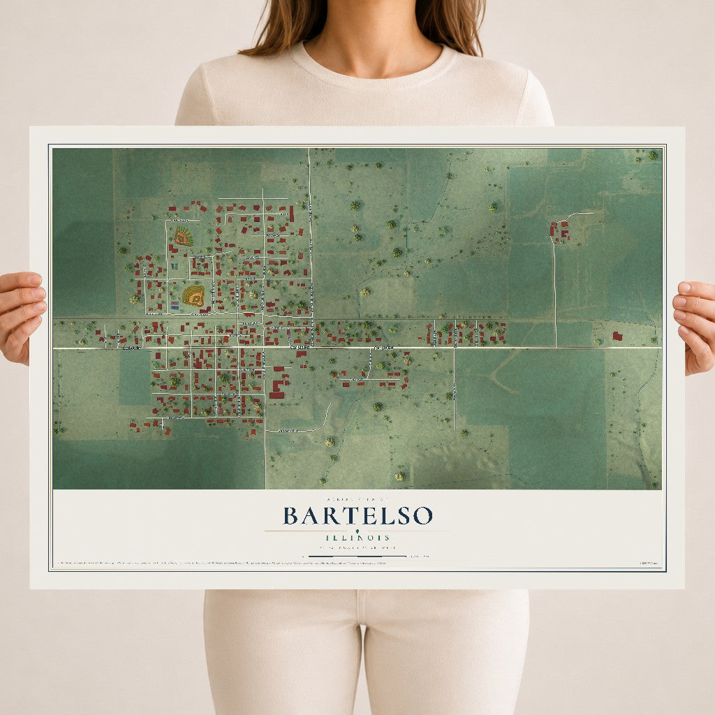 Map of Bartelso, Illinois, 18 x 24 inch unframed archival matte print