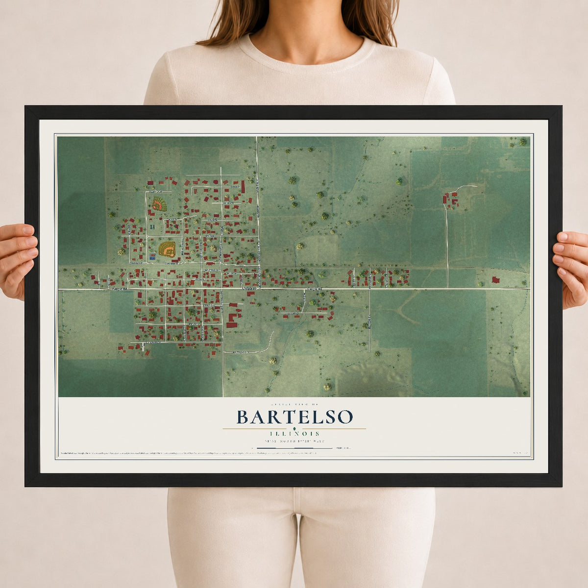 Map of Bartelso, Illinois, 18 x 24 inch print in a black wood frame