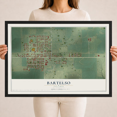 Map of Bartelso, Illinois, 18 x 24 inch print in a black wood frame