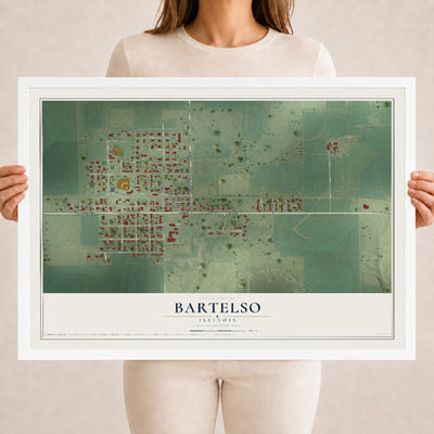 Map of Bartelso, Illinois, 18 x 24 inch print in a white wood frame