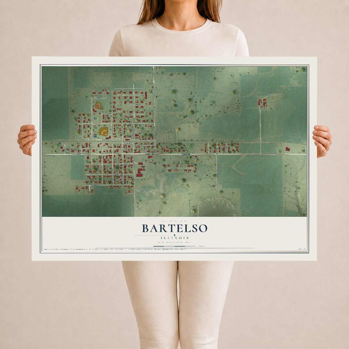Map of Bartelso, Illinois, 24 x 36 inch unframed archival matte print