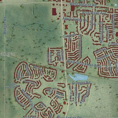 Second close-up of the map of Bartlett, Illinois print showing more streets and buildings