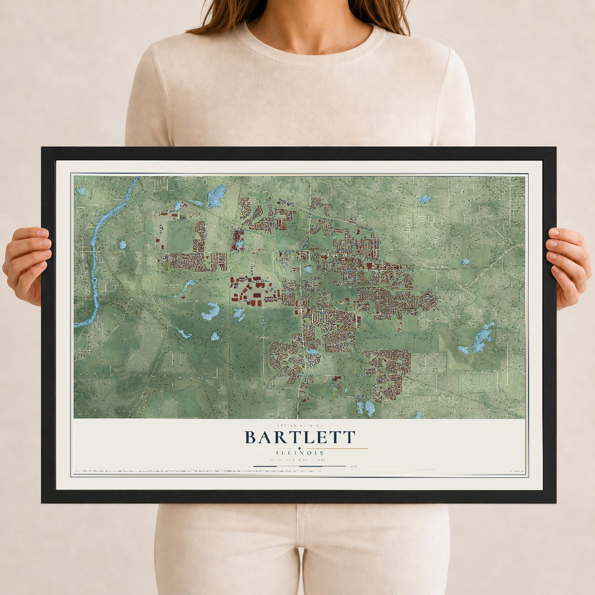 Map of Bartlett, Illinois, 12 x 18 inch print in a black wood frame