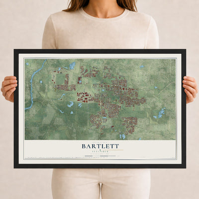 Map of Bartlett, Illinois, 12 x 18 inch print in a black wood frame