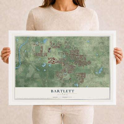 Map of Bartlett, Illinois, 12 x 18 inch print in a white wood frame