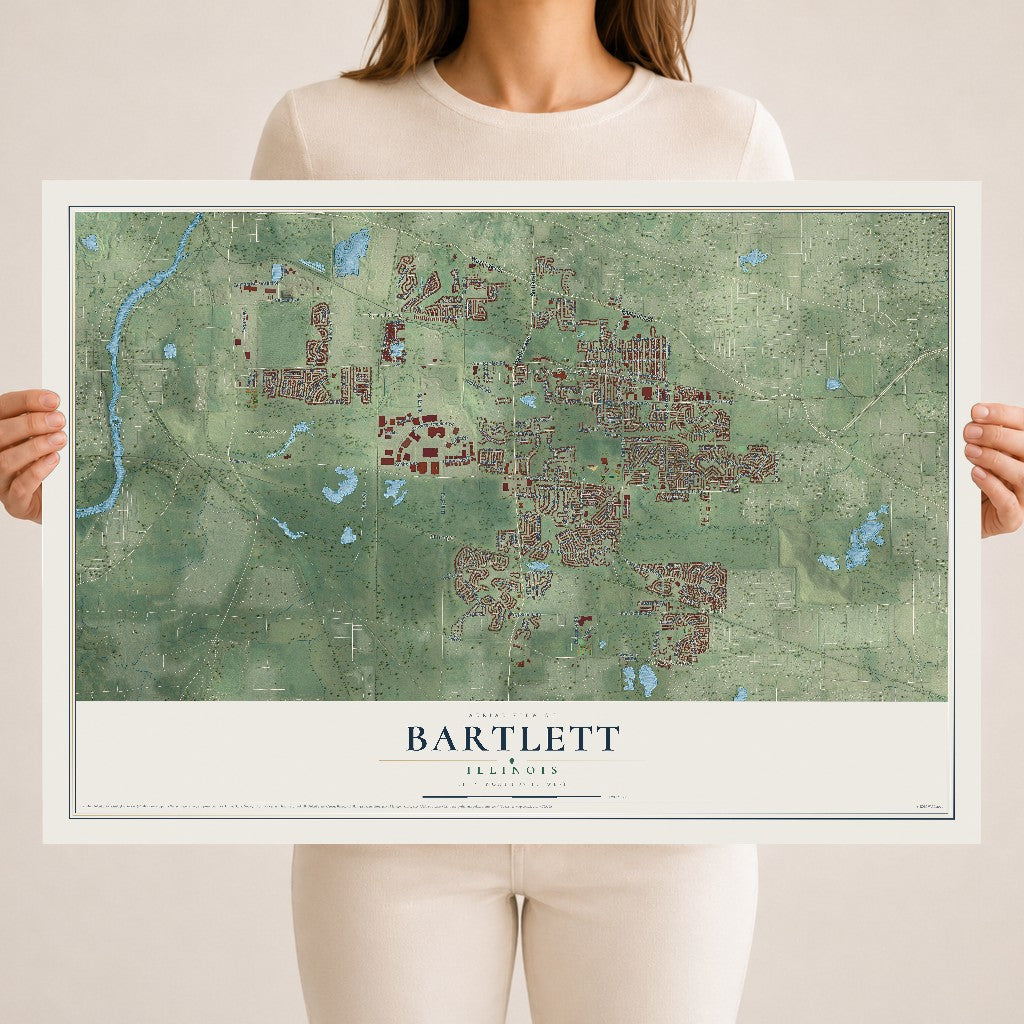 Map of Bartlett, Illinois, 18 x 24 inch unframed archival matte print