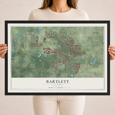 Map of Bartlett, Illinois, 18 x 24 inch print in a black wood frame