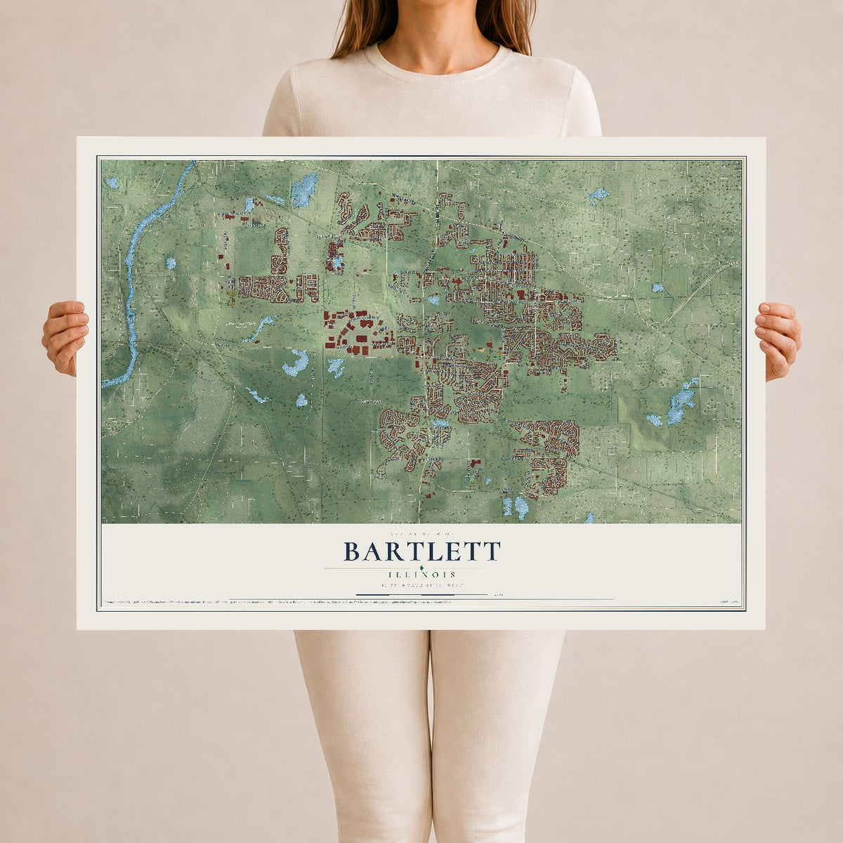 Map of Bartlett, Illinois, 24 x 36 inch unframed archival matte print