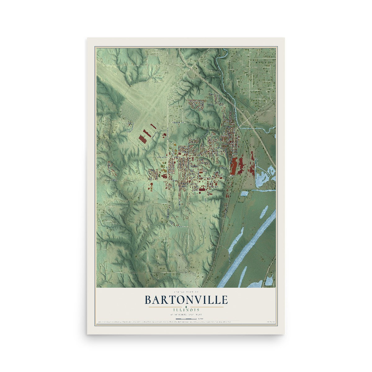Map of Bartonville, Illinois, 12 x 18 inch unframed archival matte print