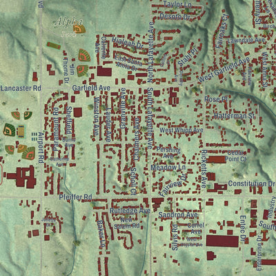 Close-up of the map of Bartonville, Illinois print showing street and building detail