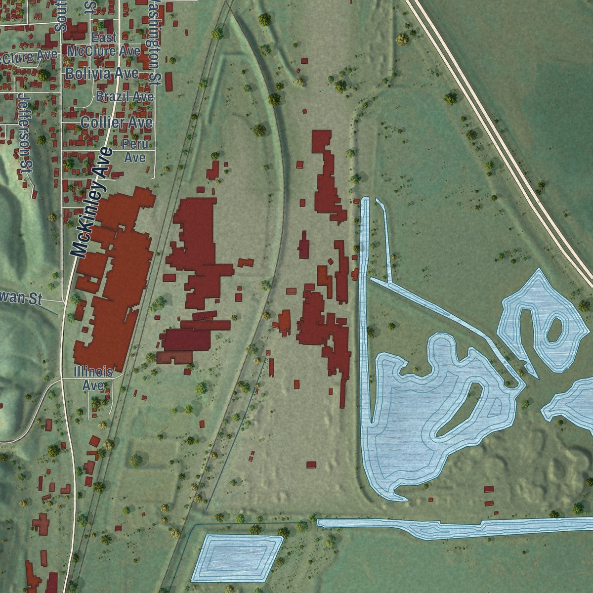 Second close-up of the map of Bartonville, Illinois print showing more streets and buildings