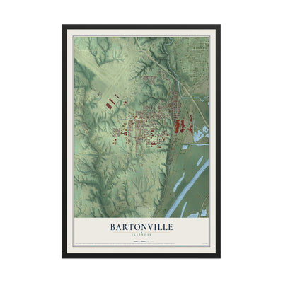 Map of Bartonville, Illinois, 12 x 18 inch print in a black wood frame