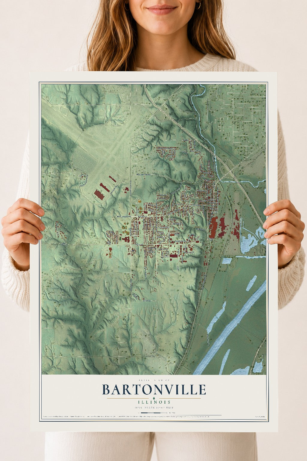 Map of Bartonville, Illinois, 18 x 24 inch unframed archival matte print